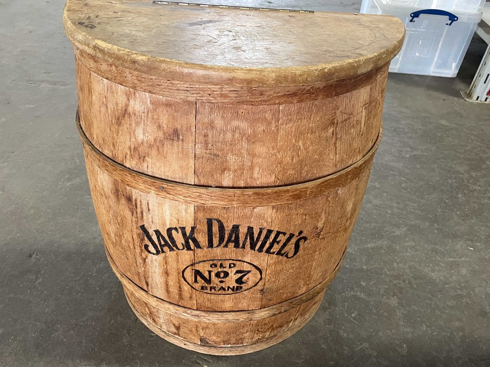 Vintage Jack Daniel's Whiskey Half Barrel Cabinet (T5)