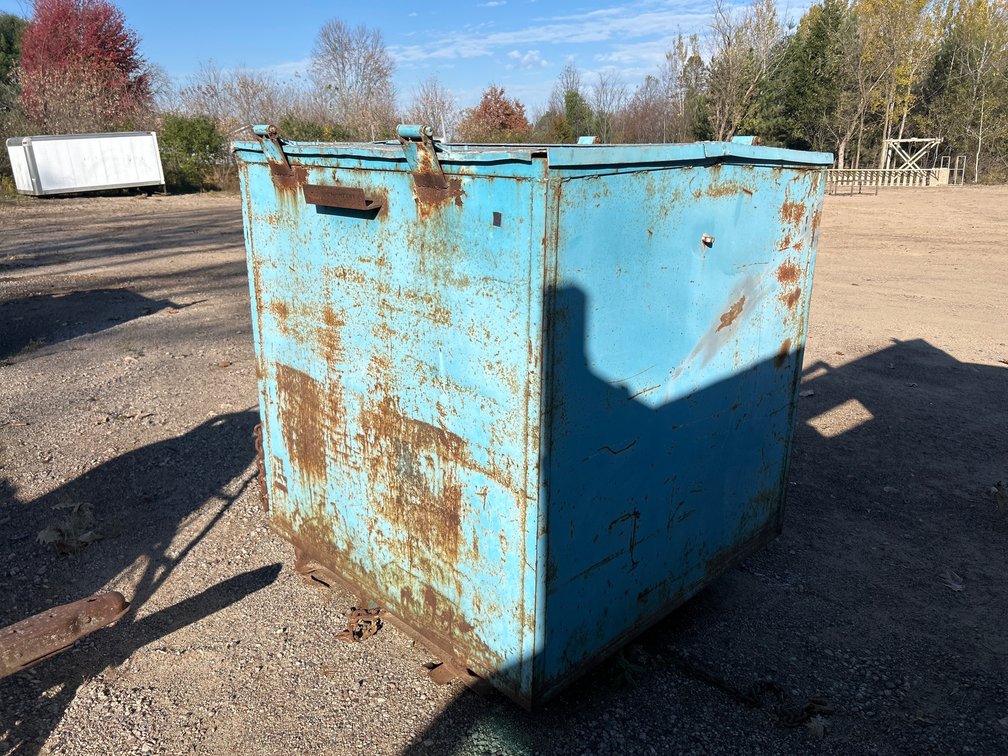 Blue Steel Scrap Bin with Hinged Lid