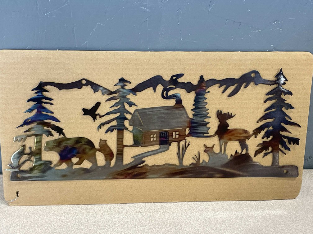 Laser Cut Metal Sign of a Cabin in the Woods (T2)