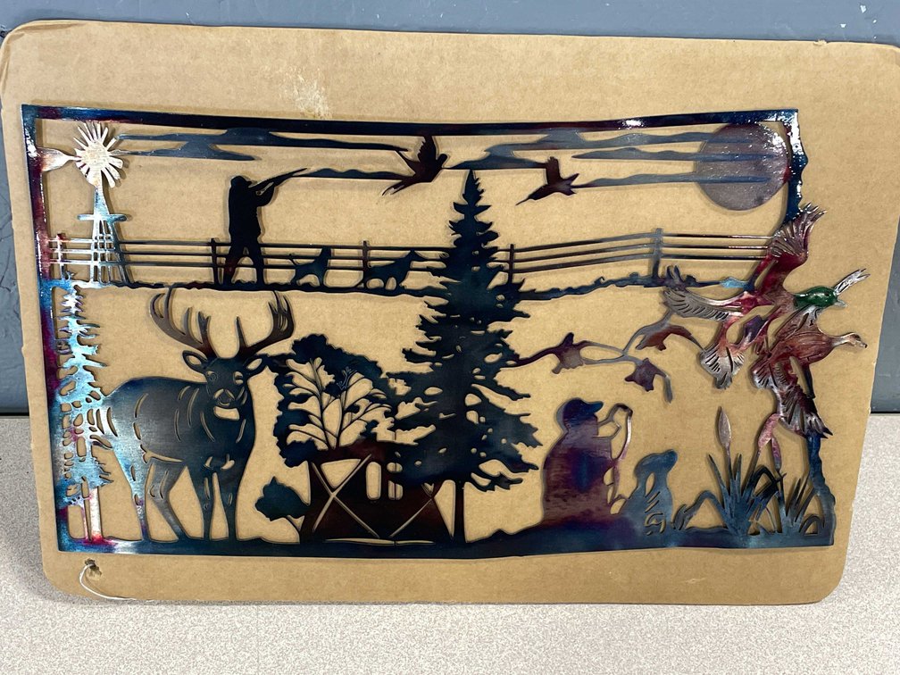 Laser Cut Metal Sign of a Camp Site and Wildlife (T2)