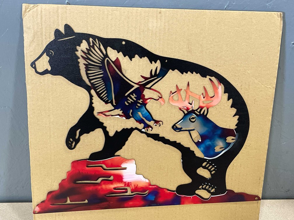 Laser Cut Metal Sign of a Bear, Eagle and Deer (T2)