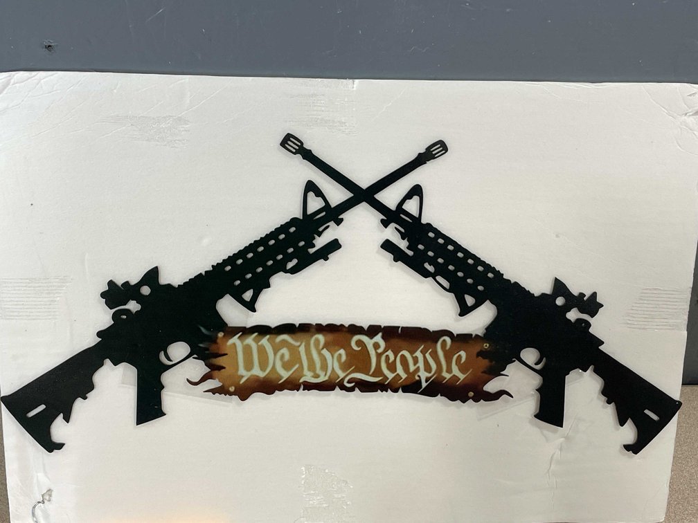 Laser Cut Metal Sign of a Pair of AR-15s (T2)