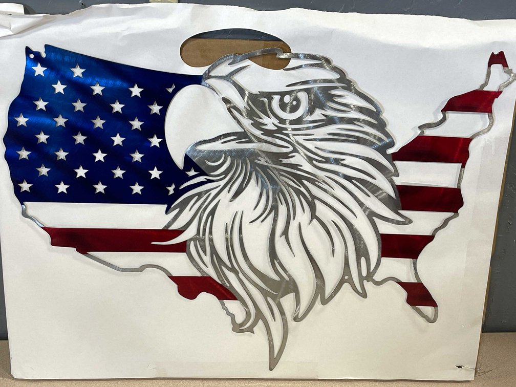 Laser Cut Metal Sign of the United States and an Eagle (T2)