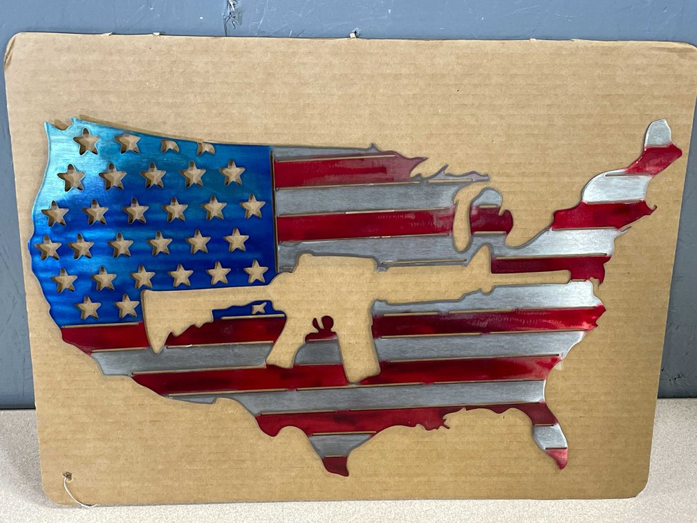 Laser Cut Metal Sign of the United States with an AR-15 (T2)