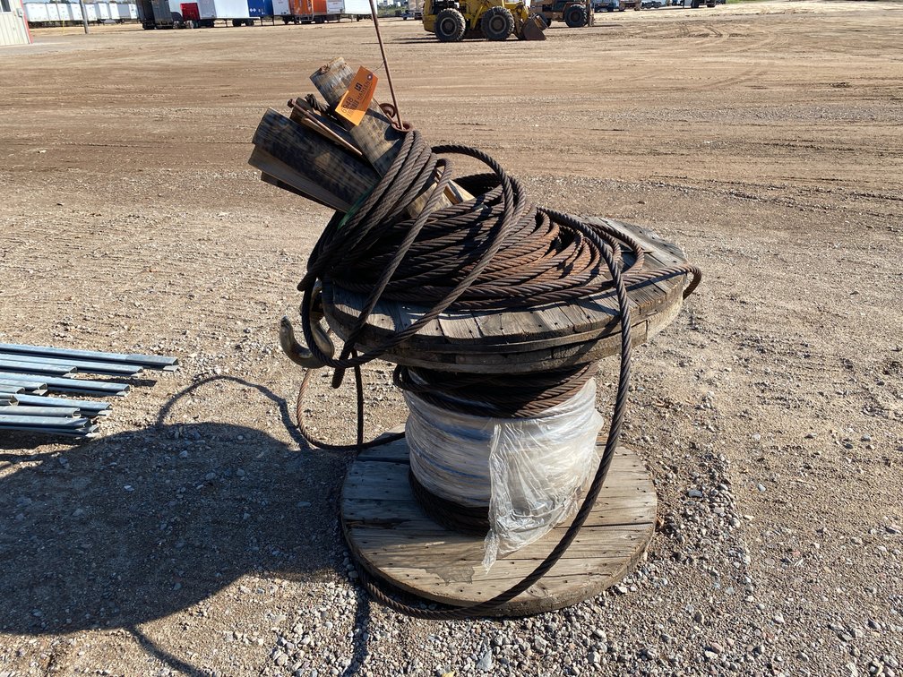 (1) Steel Wire Rope Cable On Wooden Spool with Swivel Hook