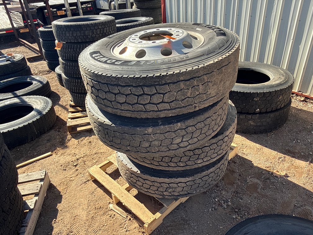 (4) Commercial Truck Tires with 10 Bolt Aluminum Rims