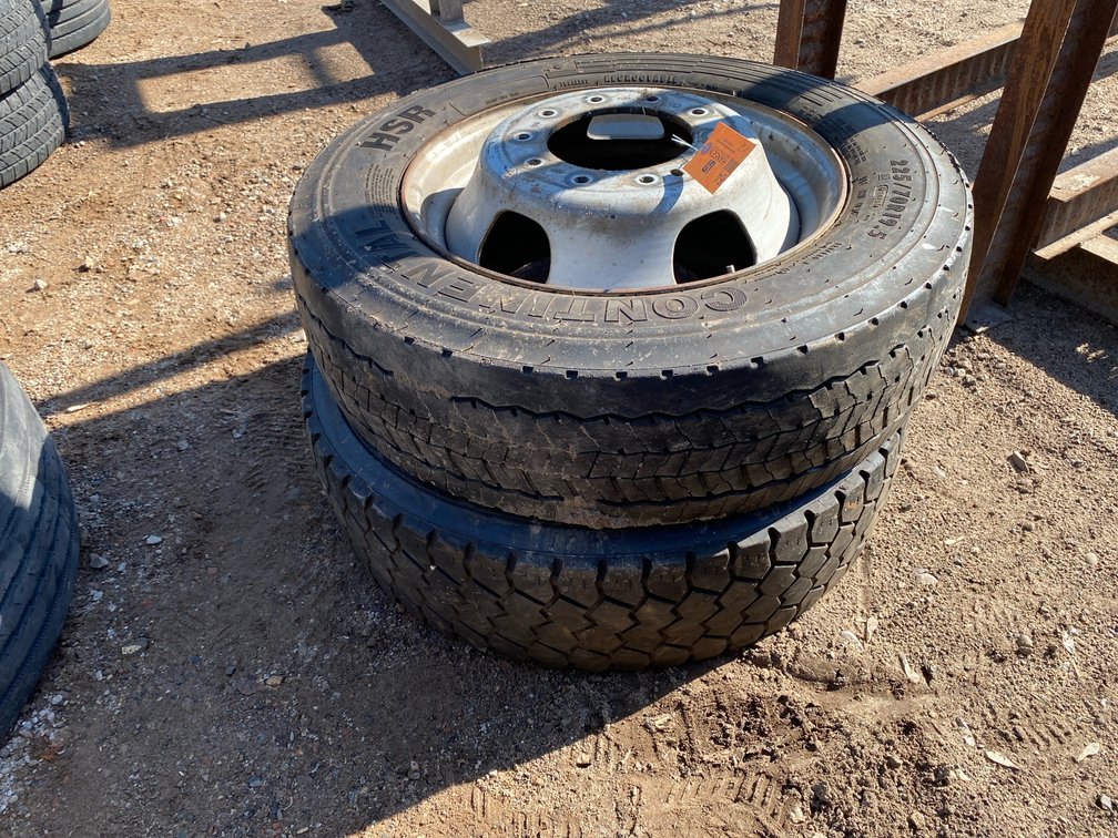 (2) 225/70R19.5 Commercial Truck Tires On Steel Wheels