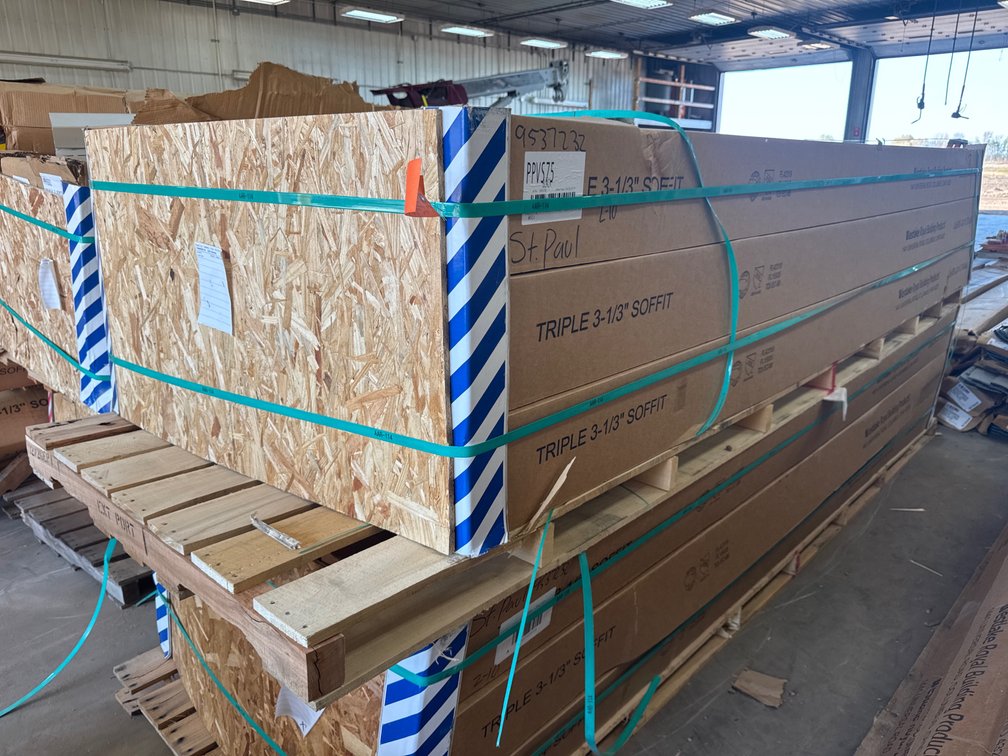 (4) Pallets of Black and White Triple 3-1/3" Vented Soffit and Outside Corner Trim