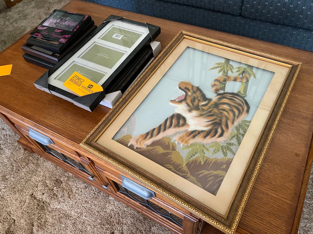 Japanese Cloth Embroidered Tiger Decoration and Picture Frames