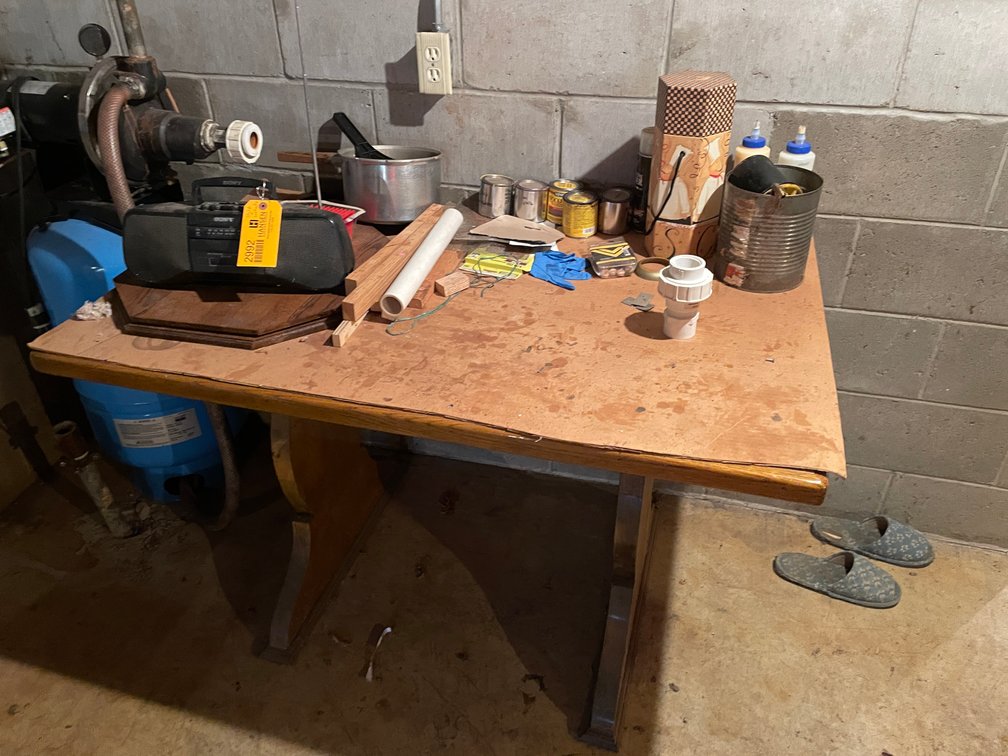 Wooden Desk and Contents