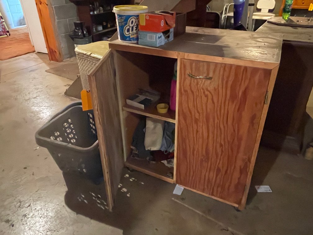 Wooden Storage Cabinet and Contents