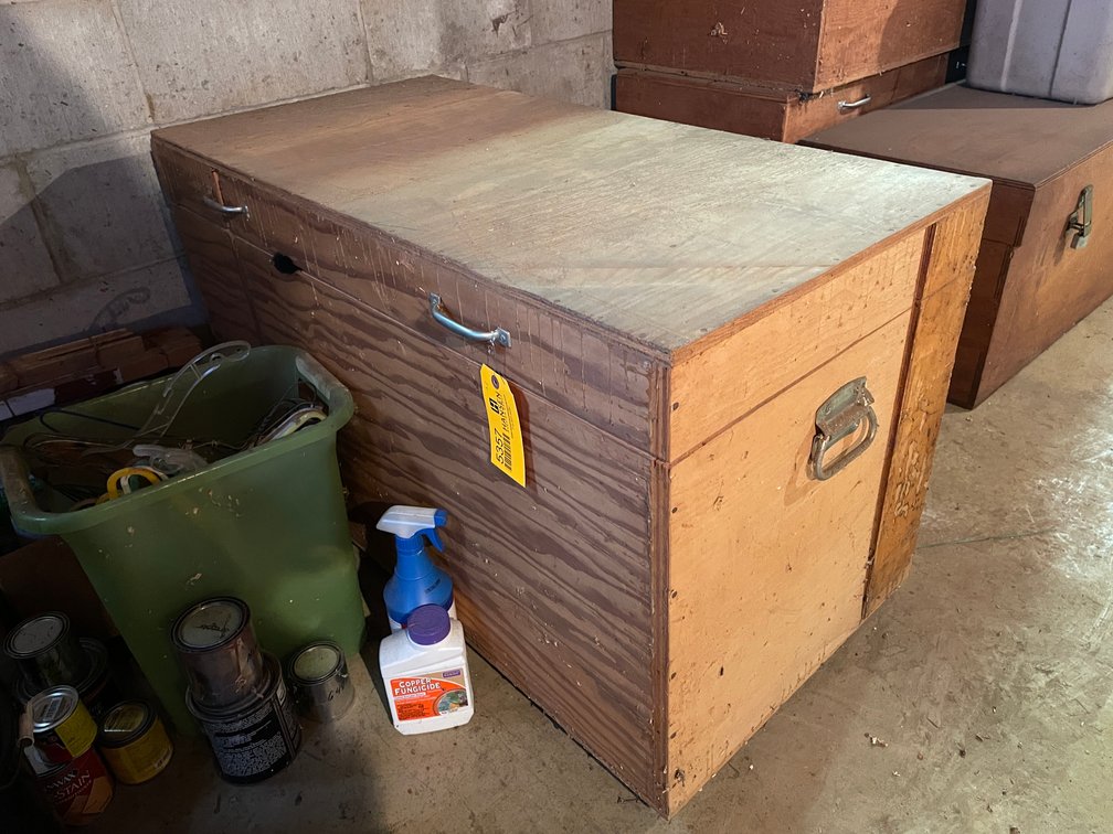 Wooden Storage Crate and Contents
