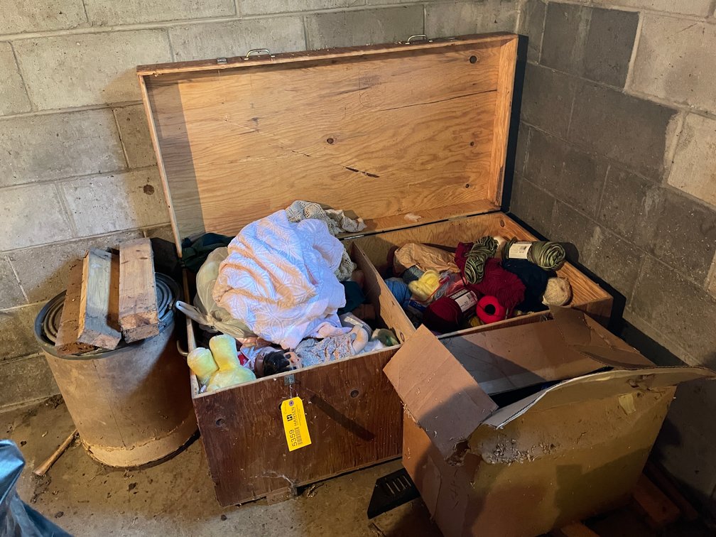 Wooden Storage Crate and Contents