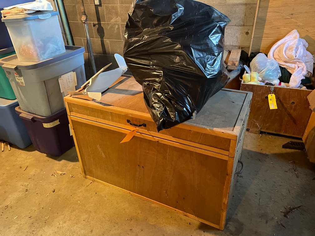 Wooden Storage Crate and Contents