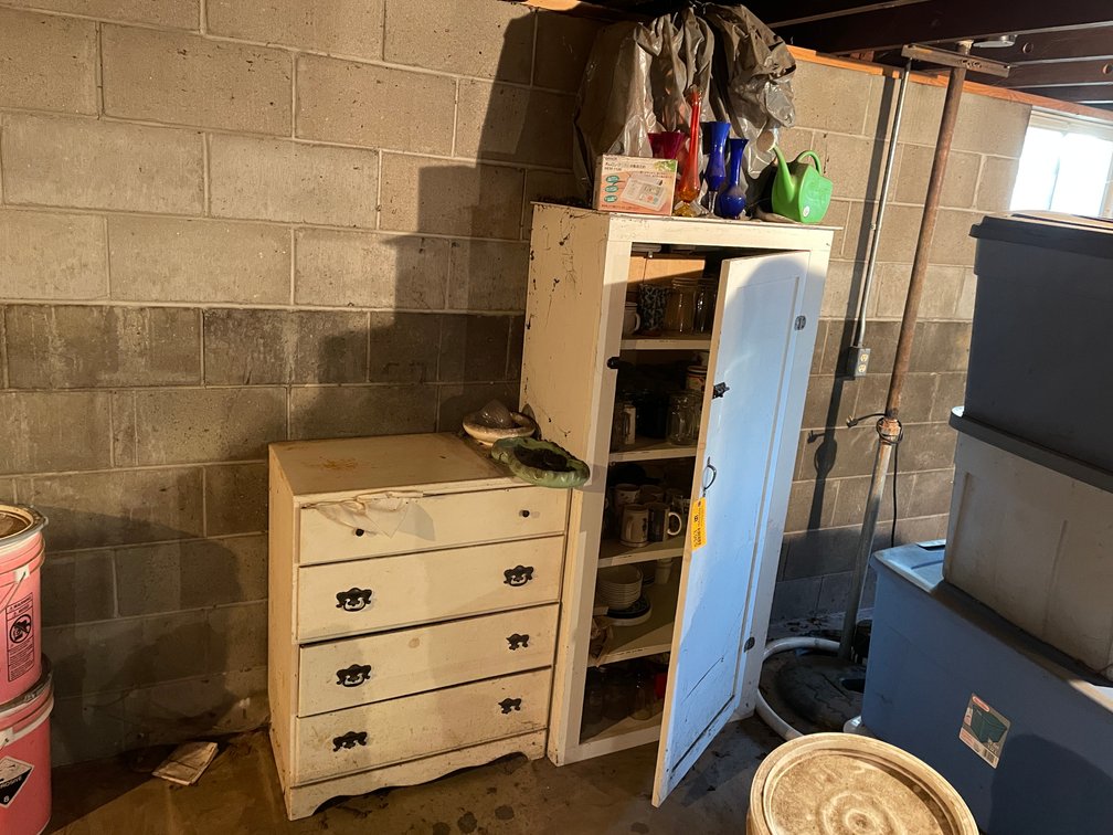 Wooden Dresser and Wooden Shelf with Contents