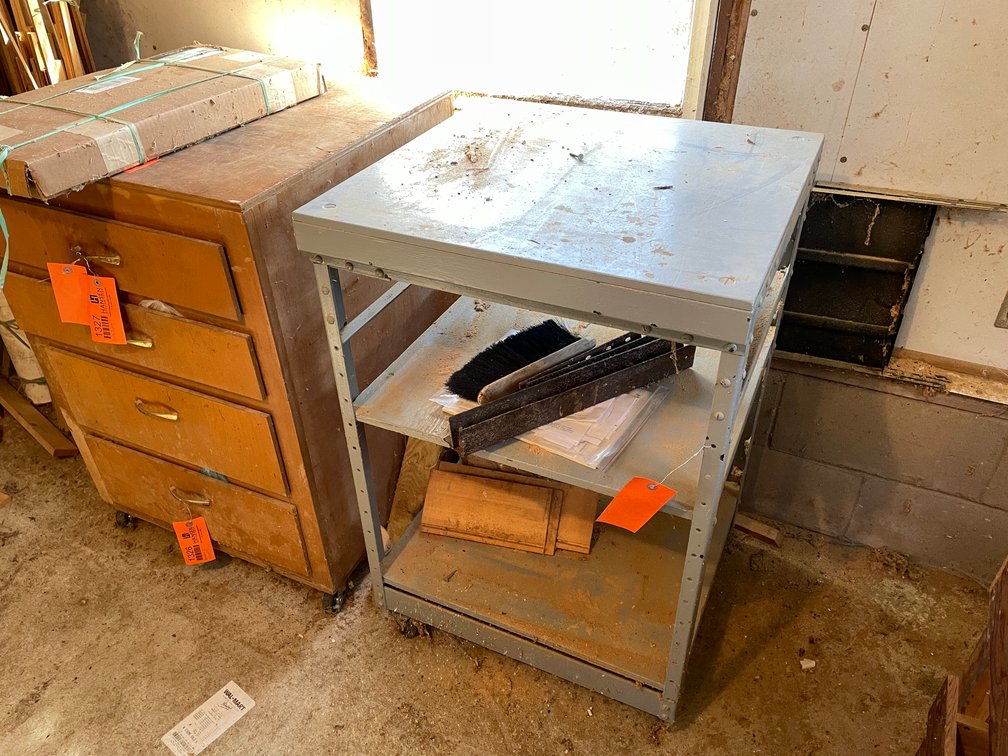 Metal Framed Wood Topped Rolling Storage Unit Shelf