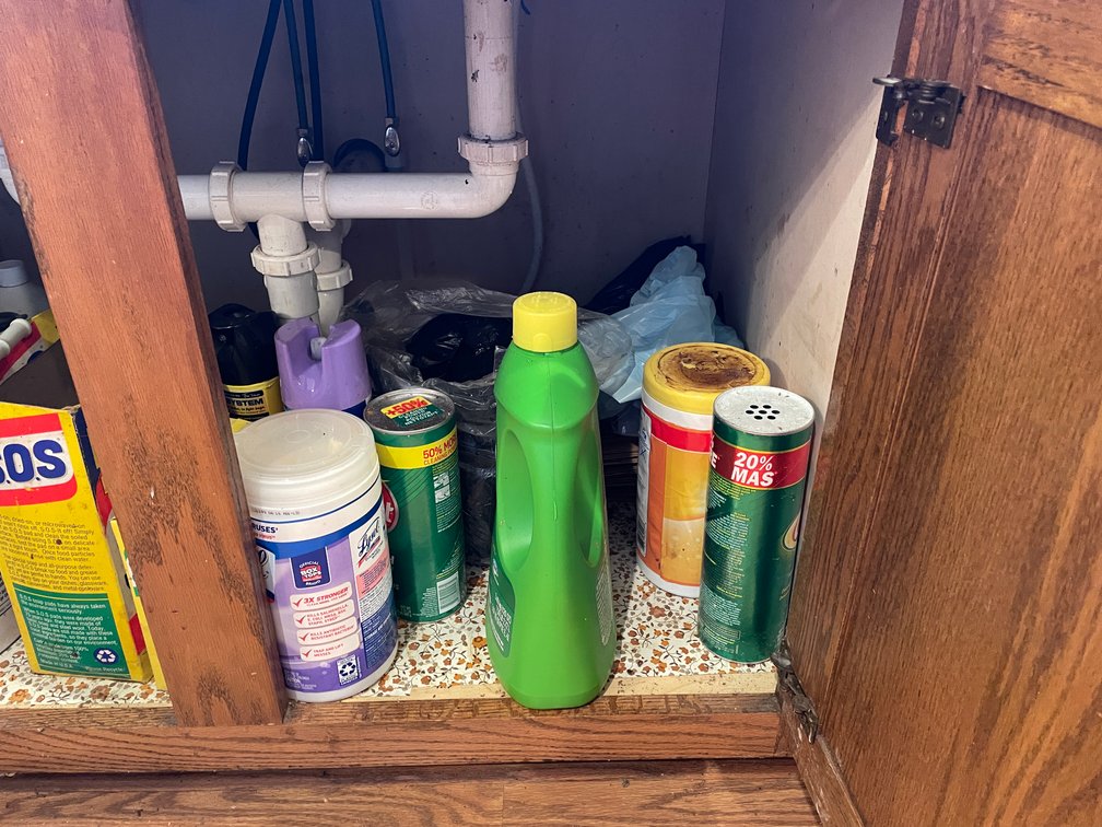 Assortment of Kitchen Items and Cleaning Supplies