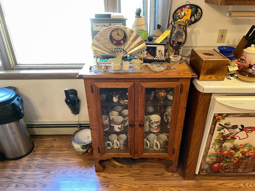 Wooden Display Cabinet and Contents