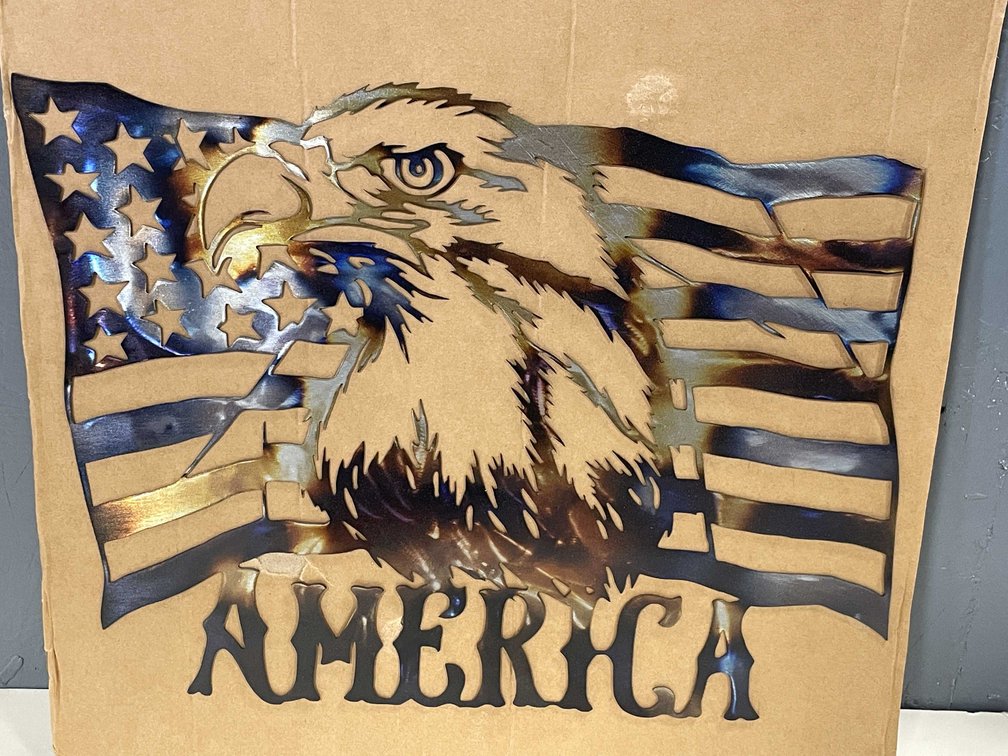 Laser Cut Metal Sign of the USA Flag and Eagle (T4)