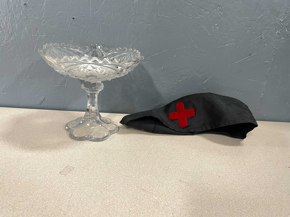 Cut Crystal Dish and Knights Templar Hat Cover (T3)