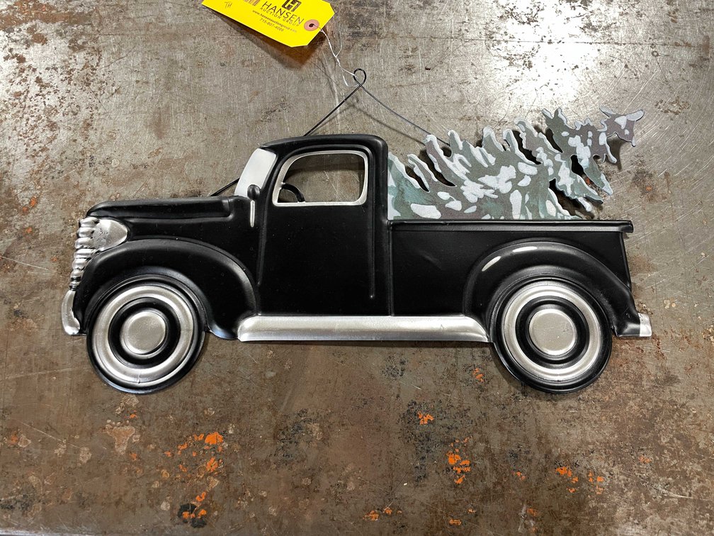 Metal Pickup Truck With Christmas Tree Wall Art
