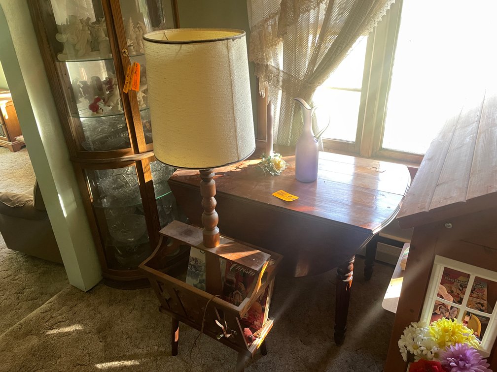 Drop Leaf Table and Magazine Rack and Lamp