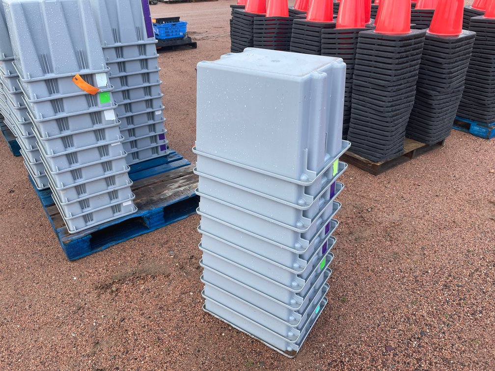 Stack of Rubbermaid Commercial Poly