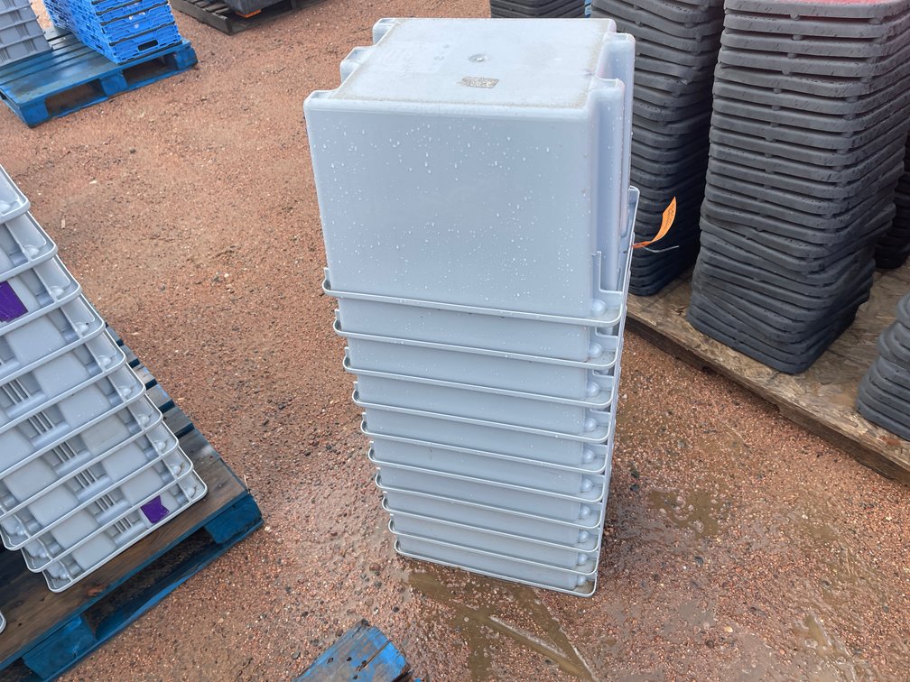 Stack of Rubbermaid Commercial Poly