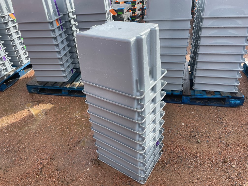 Stack of Rubbermaid Commercial Poly