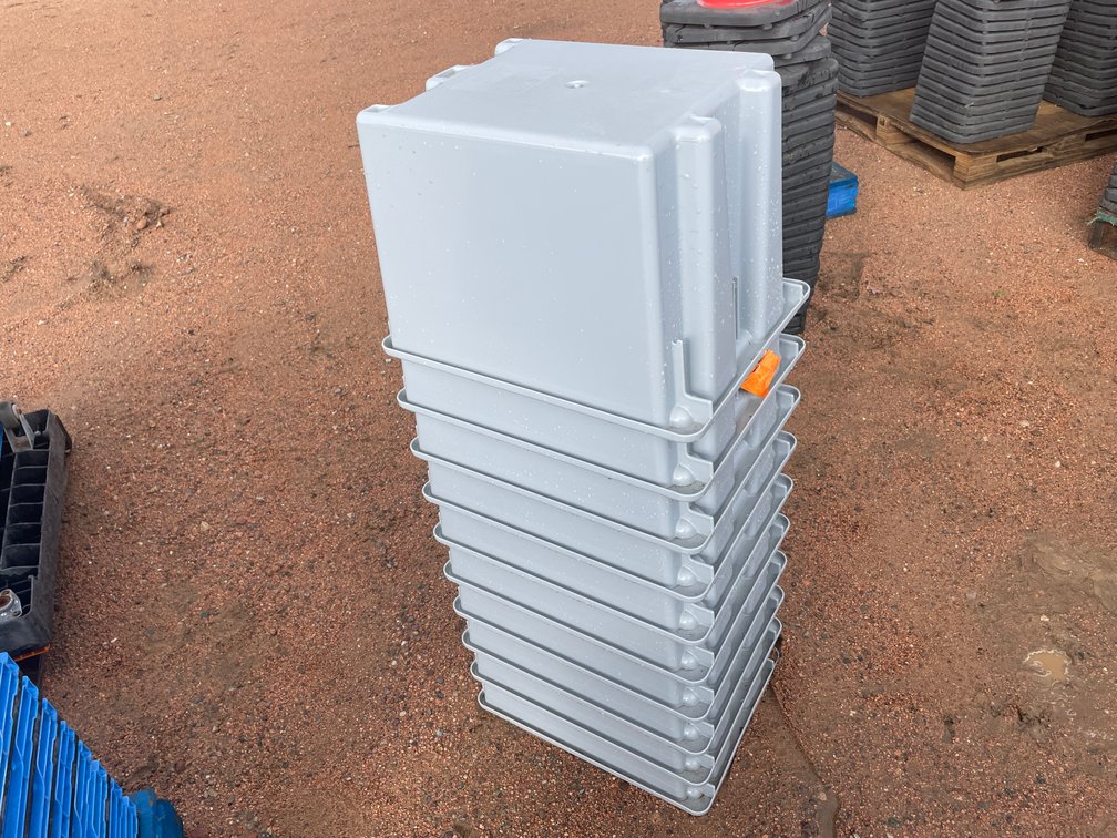 Stack of Rubbermaid Commercial Poly