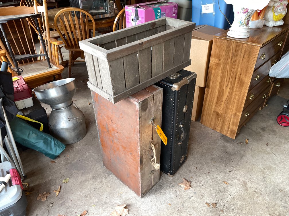 (1) Wood Tool Box and (1) Travel Trunk