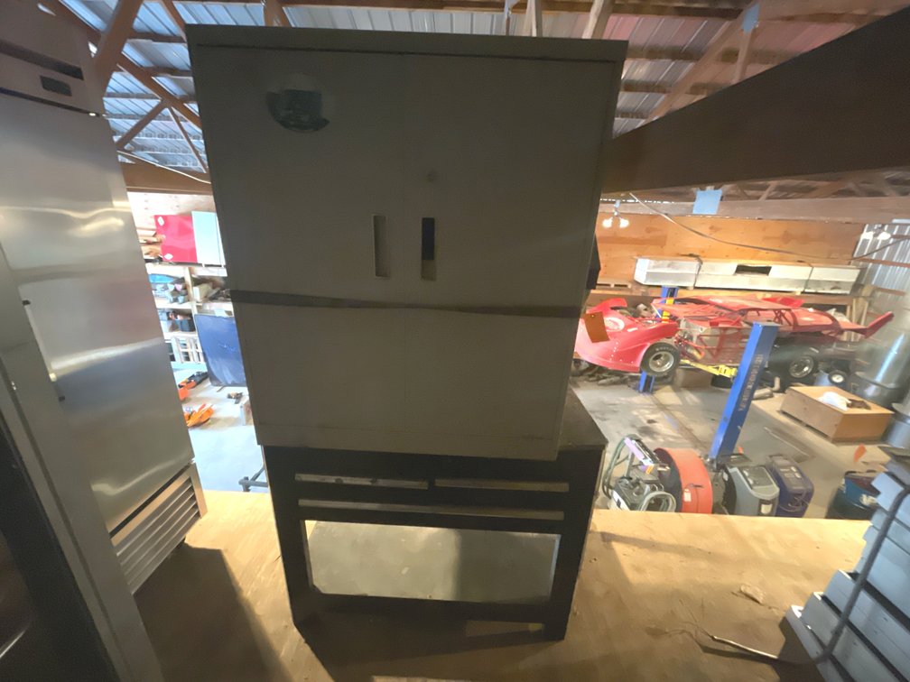 (1) Black Metal Workbench with Cabinet