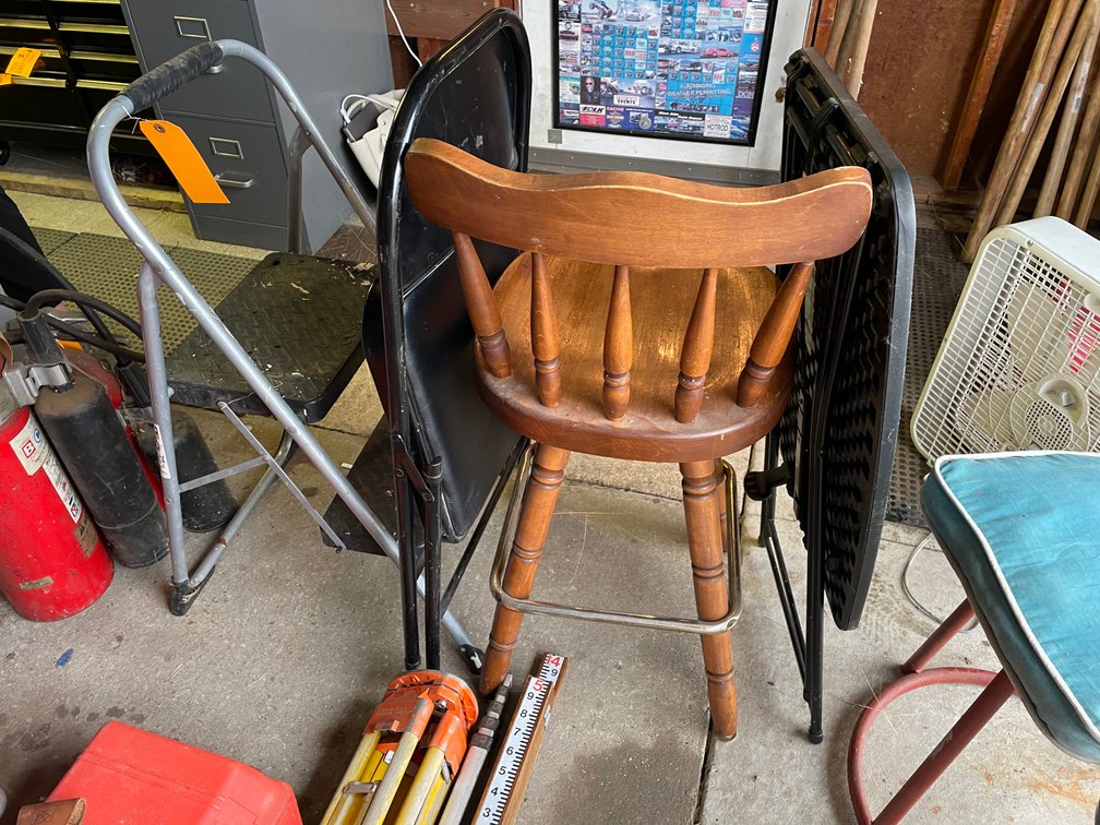 Step Stool, Chairs, and Collapsible Side Table