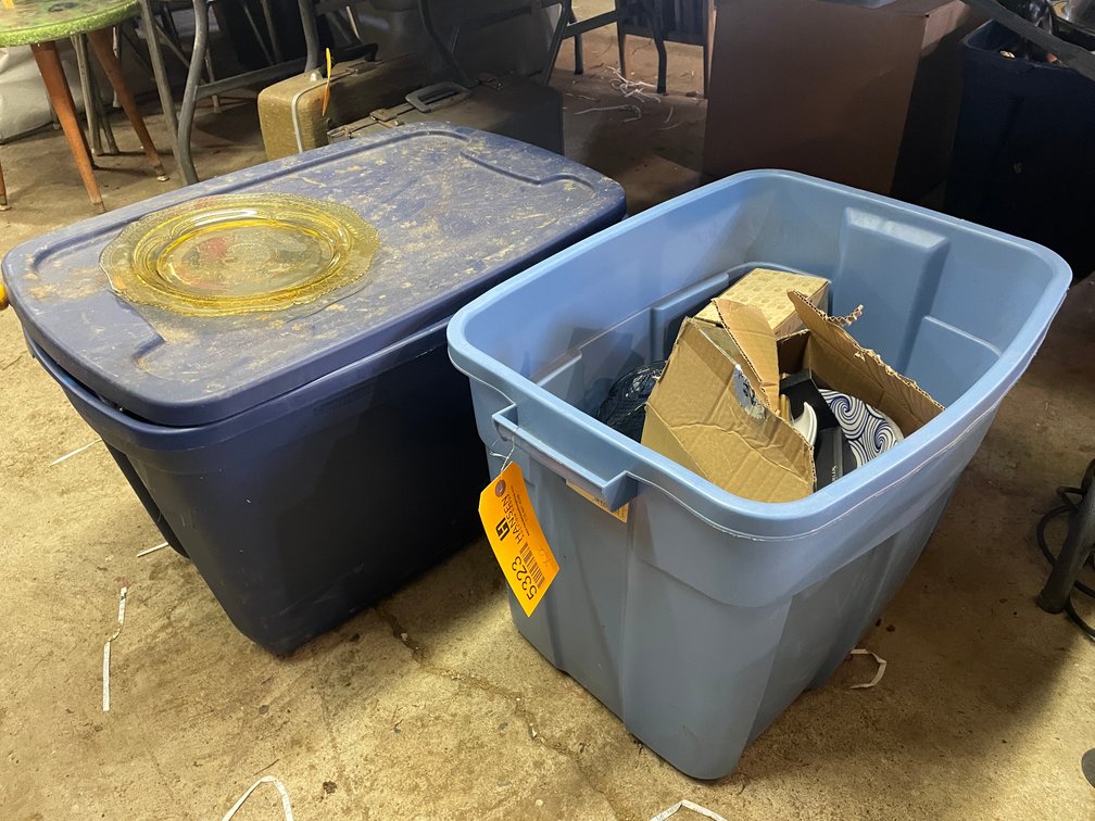 Tote of Household Decorations and Supplies