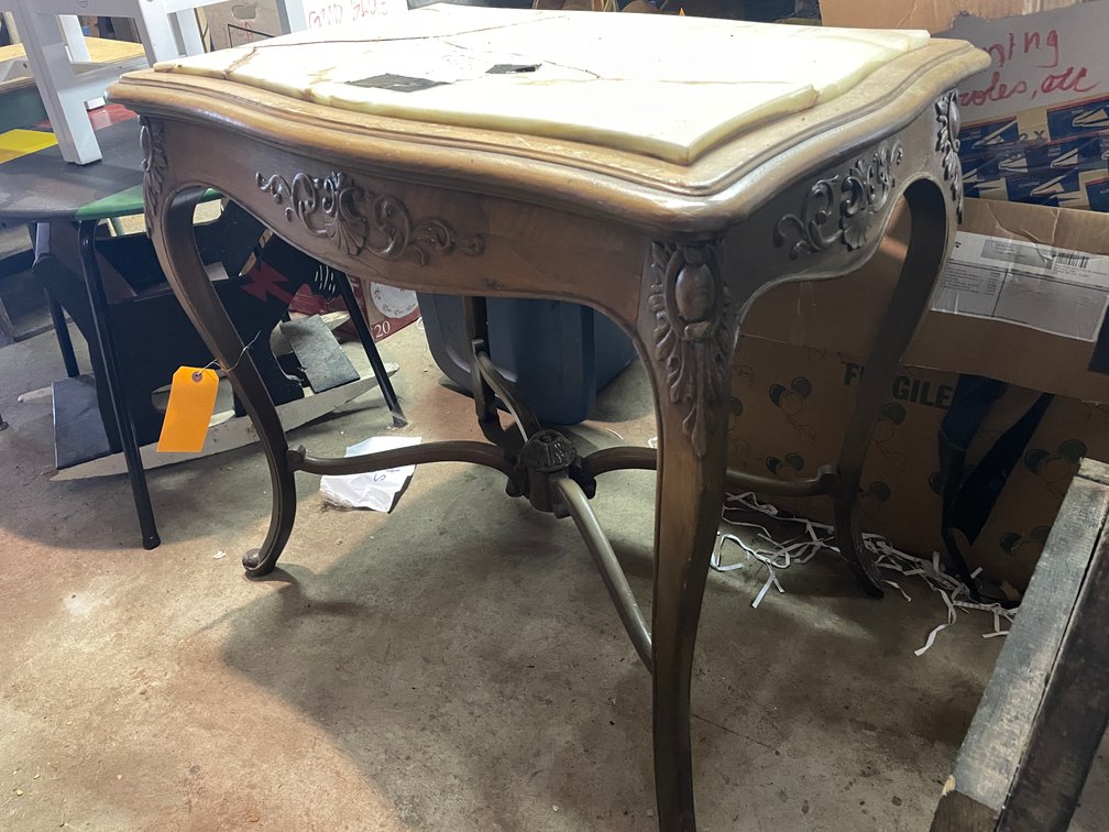Antique Wood Table with Marble Top