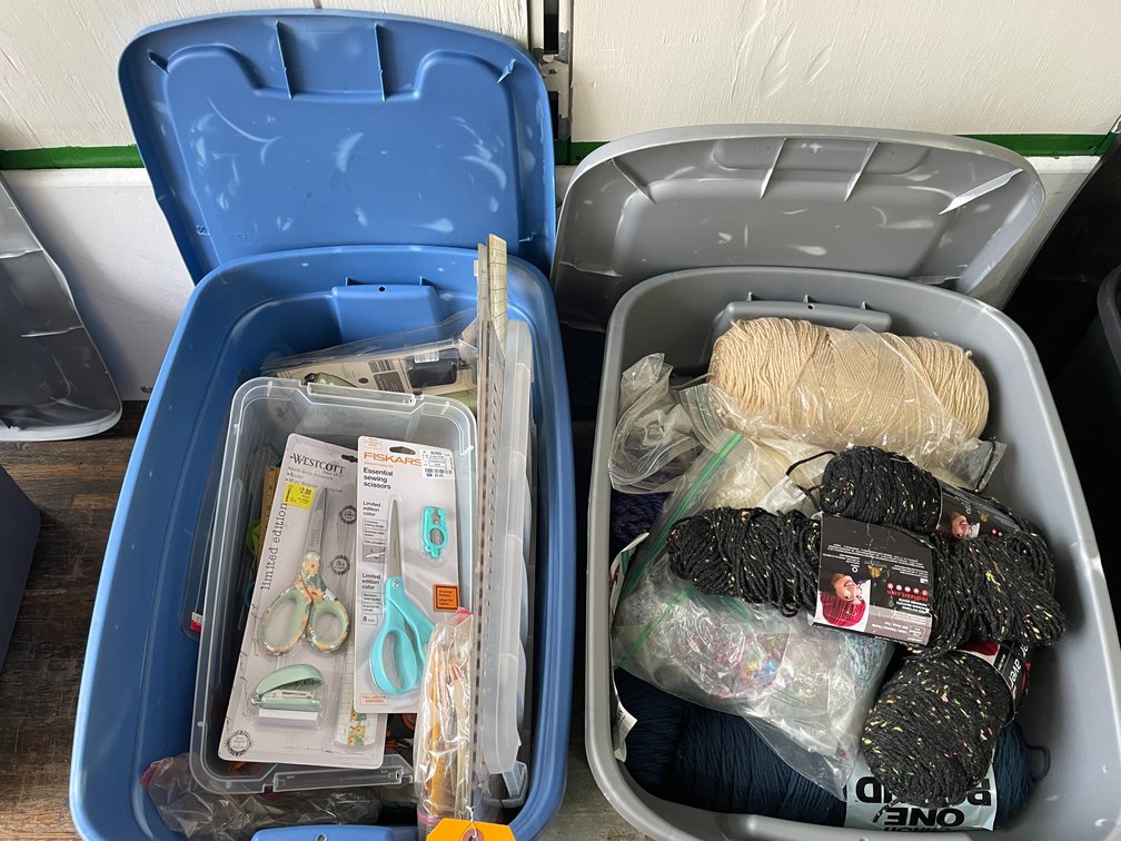(2) Bins of Sewing Supplies and Yarn