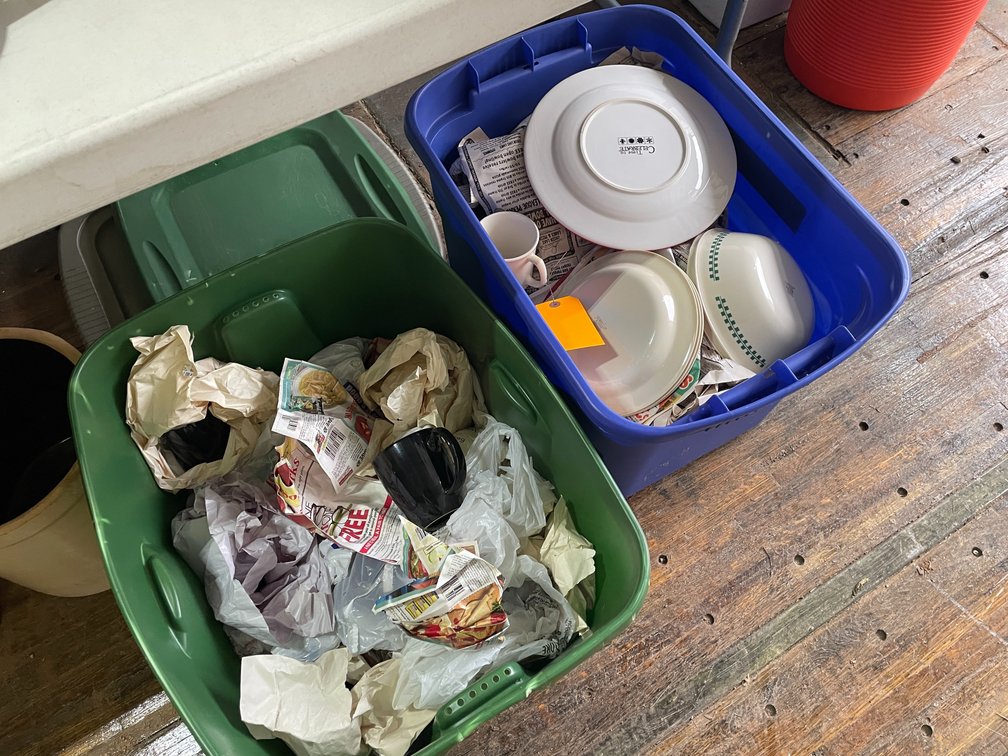 (2) Bins of Mugs, Plates, and Bowls