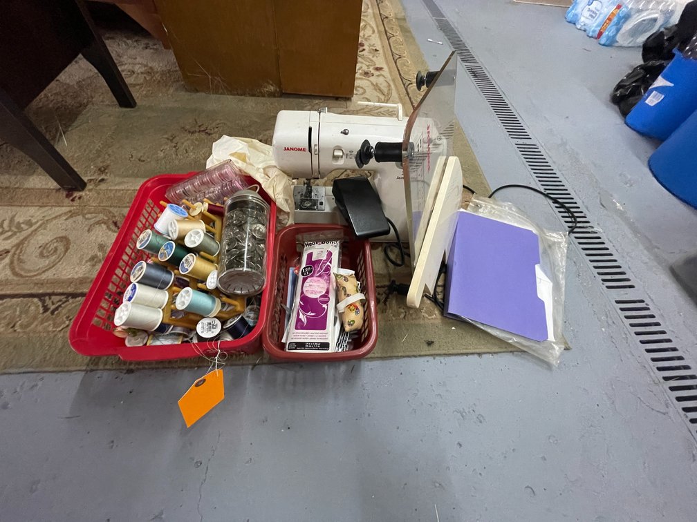 Janome 660 Sewing Machine, Thread, and Material