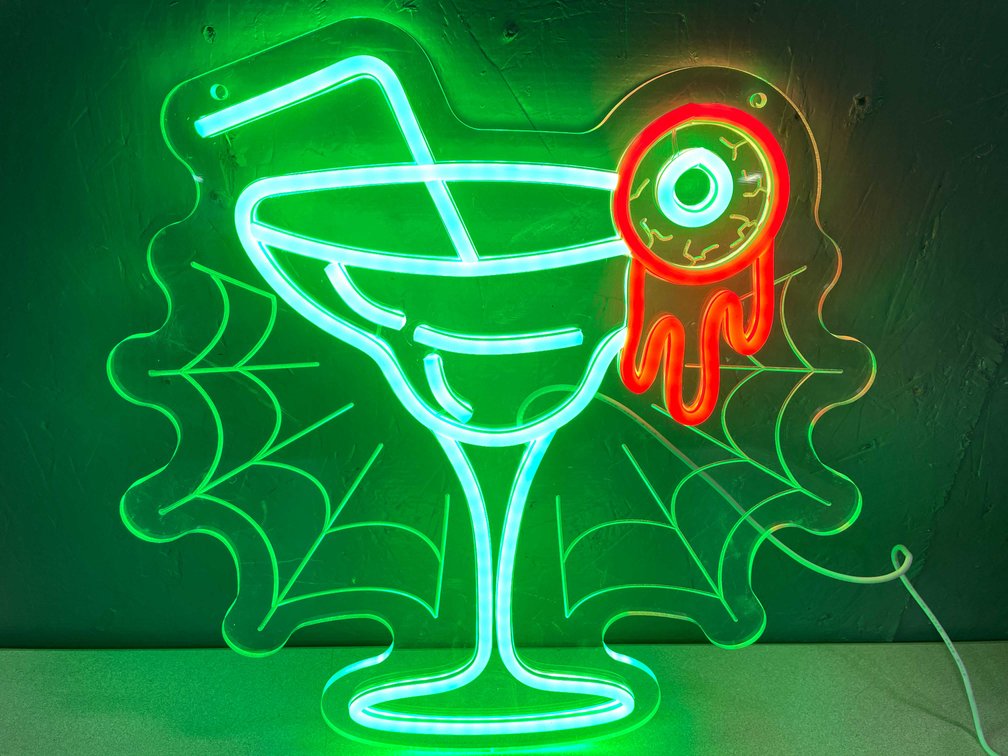 Spooky Martini Glass with Spiderweb and Eyeball LED Neon Style Light (T5)