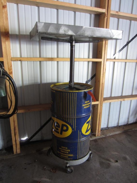 Adjustable Height Drain Pan with Barrel and Cart