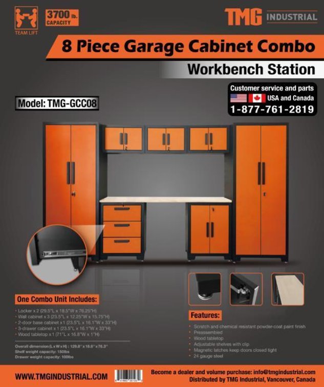 8-Piece Pre-Assembled Garage Cabinet Combo with Workbench Station (H)