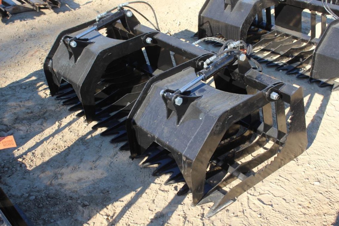 Skid steer mount 74" rock and brush grapple bucket, Unused (Downing, WI)