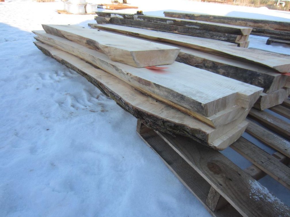 Hard Maple Live Edge Boards. (1) 5'1" Long, (4) 90" Long, Thickness Varies. Measurements Are  Approximate. Mosinee WI. (Nitke Yard) 