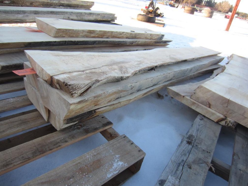 Hard Maple Live Edge Boards. (2) 90" Long, 3 1/2" Thick, (1) 90" Long, 7/8" Thick. Measurements Are  Approximate. Mosinee WI. (Nitke Yard)
