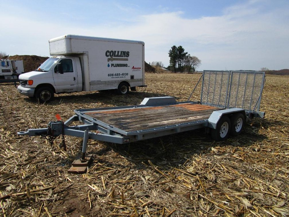 1998 Chilton, 16' Tandem Trailer with Flip Up Ramps, Pintle Hitch