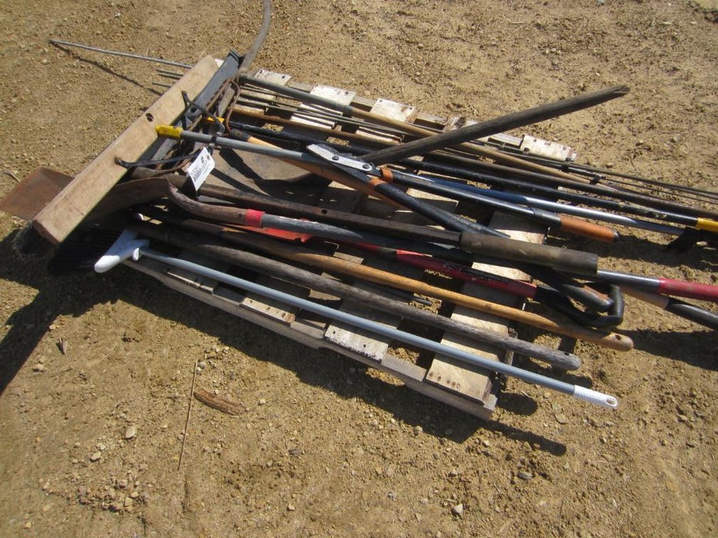Various Hand Tools, Includes Brooms, Shovels, Rake and More