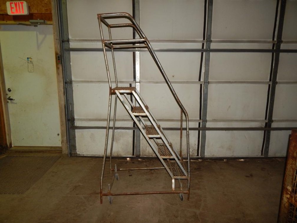 76-5/8in. High Steel 5-Step Rolling Ladder 37-3/4in. Long 22-1/2in. Wide 16 X 7in. Steps 16 X 9-1/2in. Top Step (OS)