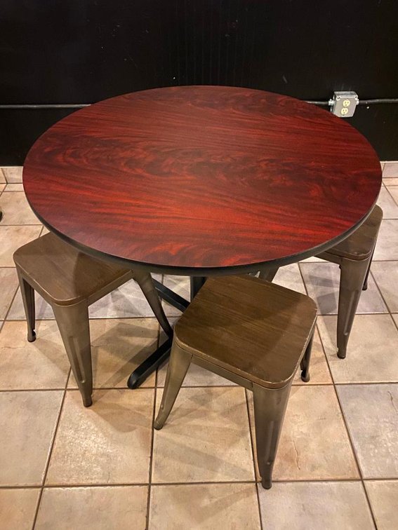 Commercial Grade Restaurant Table And 4 Seat Set - Mahogany Color Top