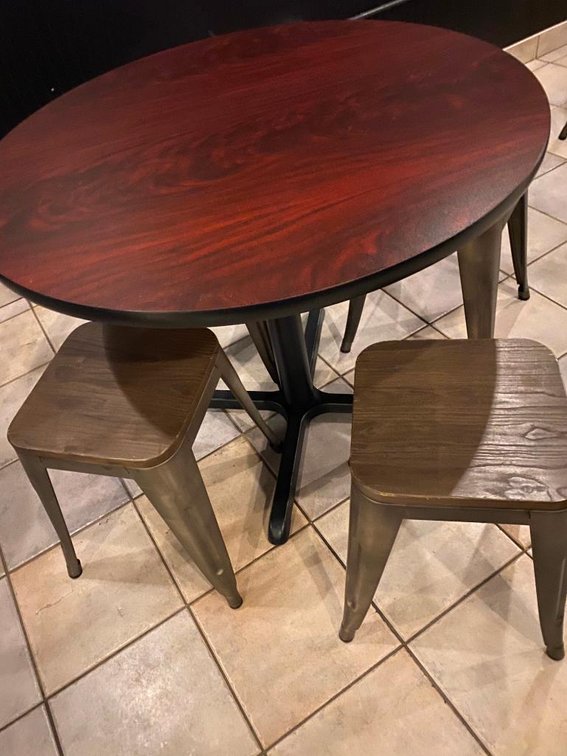 Commercial Grade Restaurant Table And 4 Seat Set - Mahogany Color Top