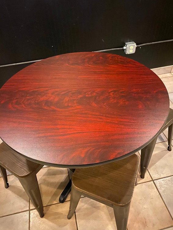 Commercial Grade Restaurant Table And 4 Seat Set - Mahogany Color Top